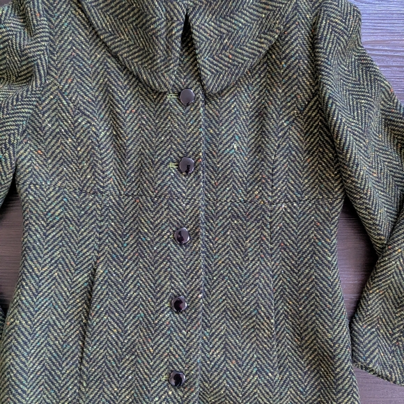 NWT Grace Elements Women's Green Herringbone Tweed Wool-blend coat Size 12 - Picture 11 of 16
